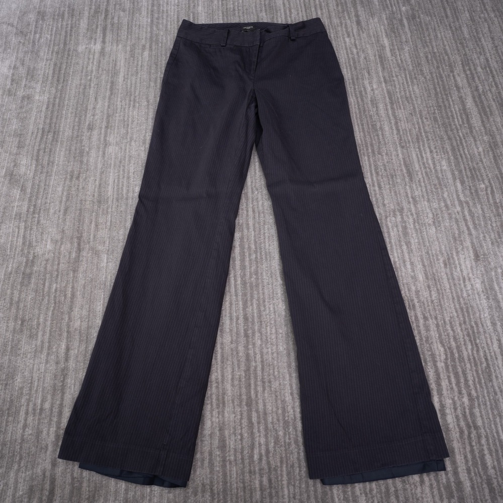 Ann Taylor Signature Dress Pants Women 4 Navy Blue Good Pinstripe Wide Leg